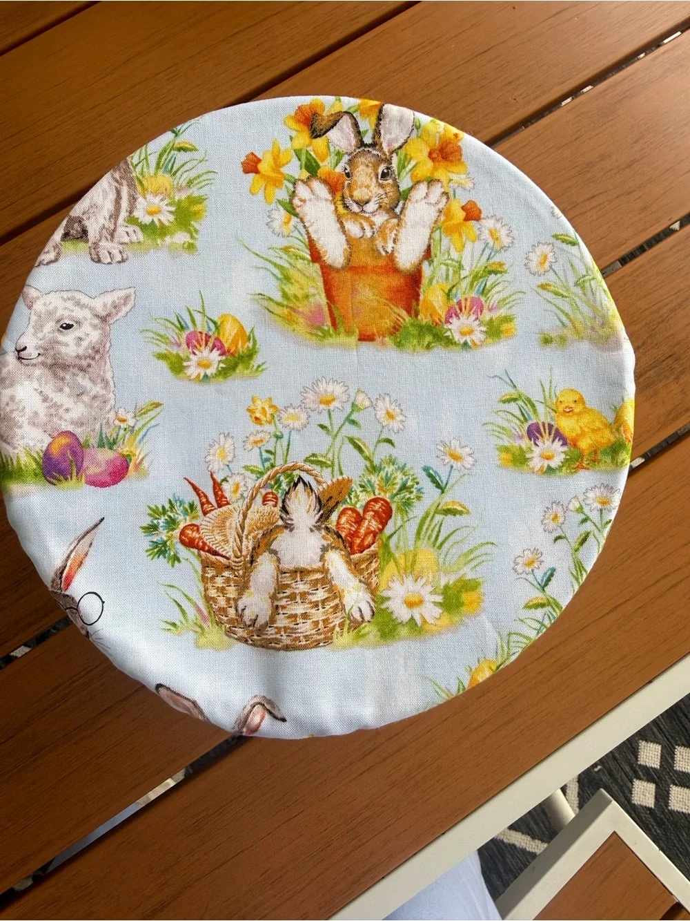 Reusable Light Blue Fabric Bowl Cover with Spring Animal Print